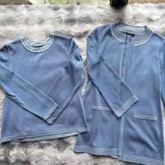 ライトブルー 長袖カーディガンとトップスセット