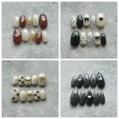 4点セット 割引❌ ネイルチップ現品 当日発送 淡色 黒 ボルドー 推し活のサムネイル