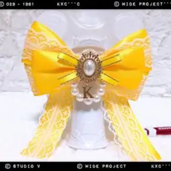 キンブレリボン ペンライトリボン 白レース×パール 黄色 ♡ハンドメイド