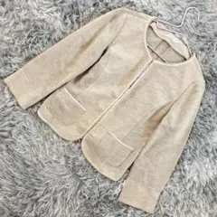 美品 any SiS ノーカラー シアージャケット ベージュ ラメ サイズ2 M