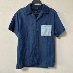 美品A.P.C 藍染コットンリネン半袖シャツ S オープンカラー半袖シャツのサムネイル