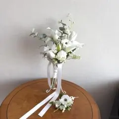 ホワイトブーケ＆ブートニア　造花