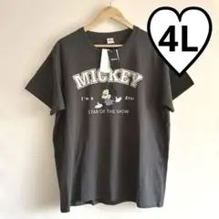 新品　しまむら　ミッキーTシャツ　ロゴプリント　4Lサイズ　ダークグレー