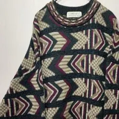 CORSINI 90s 3D総柄ニット 幾何学 ゆるL