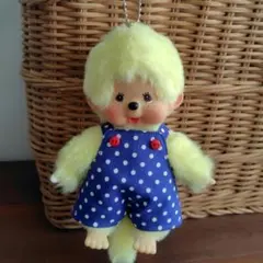 ハンドメイド♪キーチェーンサイズ♪サロペット♪ブルー水玉