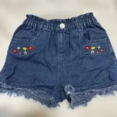 花柄刺繍 ダークデニム ハーフパンツ　120