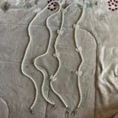 スマホショルダーストラップ ホワイト リボン パール調 ストラップ2つセット