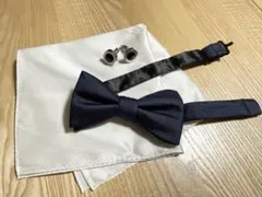 紺　蝶ネクタイ 黒 カフス チーフ セット メンズ 結婚式 パーティー