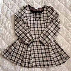 美品☆evelyn エブリン 長袖チェックフィットワンピース ベージュ