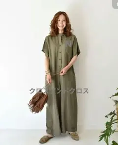 ハグオーワー クロスアンドクロス リネンレーヨンオールインワンパンツ ワンピース ハグオーワー クロスアンドクロス リネンレーヨンオールインワンパンツ