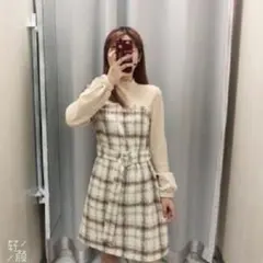 韓国 服 レディース 量産型 チェック柄 ワンピース ニット トップス 春