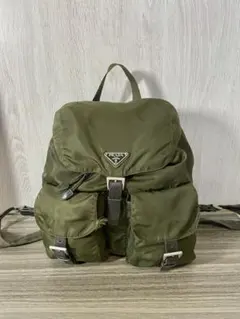 PRADA リュックサック　バックパック　ナイロン　三角ロゴプレート　カーキ