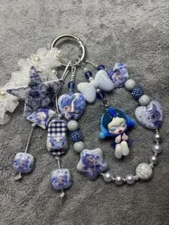 手作り青系キャラクターキーホルダー