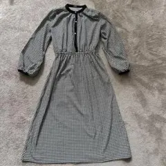 【美品】チェック柄 長袖マキシドレス