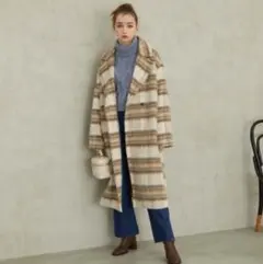 チェックシャギーコート