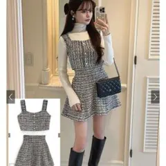 ラメツイードビスチェ×ミニフレアスカートセットアップ[ta173]