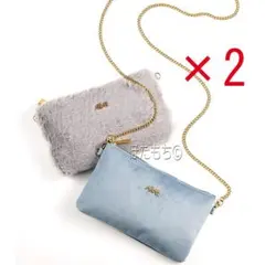 AHKAH ベロア＆ファー ダブルポシェット