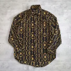 00s Y2K グランジ 総柄シャツ M 黒 ゴールド イタリア製 モード 美品