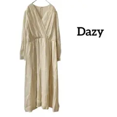 Dazy Vネックロングワンピース　ドレス　ラメ スリット入り　アイボリー　XL