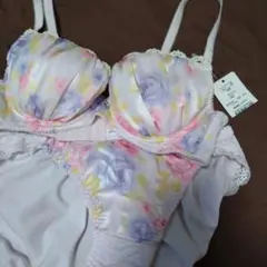 ブラジャーショーツセット C65 花柄　ツルツル生地　アンテシュクレ