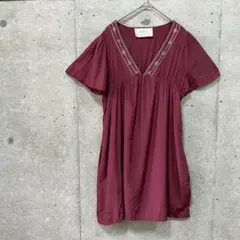 archives アルシーヴ 刺繍 Vネック チュニック ワンピース Mのサムネイル