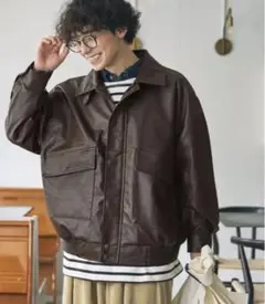 オーバーサイズ フェイクレザー ブルゾン ブラウンのサムネイル