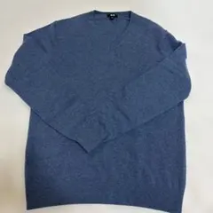 美品　UNIQLO ユニクロ　カシミヤ100% Vネックセーター　ブルー　L