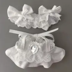 10-12cm ぬい服 メイド風セット ホワイト 純白 ハートビジュー