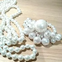 新品未使用　ロングパールネックレス一連&ブレス　お得な２点セット