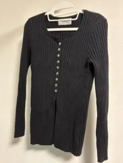 ダークグレー リブ編み カーディガン