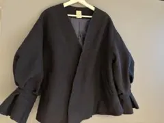 ダークネイビー ノーカラージャケット バルーンスリーブ