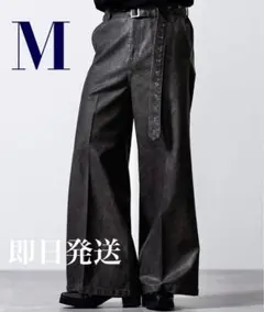 CLEL ヴィンテージデザイン ベルテッドフレア合皮パンツ ヴィンテージブラック