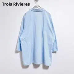 シャツ　ブラウス　七分袖　白　水色　ストライプ　綿　大きいサイズ　ゆったり　LL