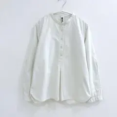 MHL. コットン バンドカラー ストライプ プルオーバー 長袖シャツ 