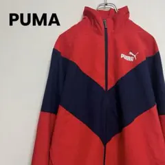 a19【切替デザイン】PUMA プーマ ウーブンジャケット L 赤ネイビーのサムネイル