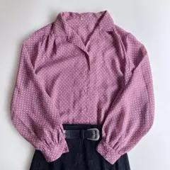 used レトロ くすみピンク ドット ブラウス古着 ヴィンテージvintage