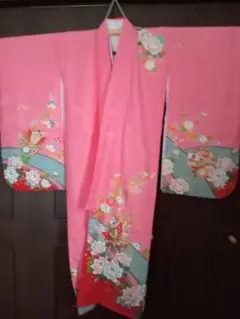 509ag38■七五三 三歳 女児 着物&被布&長襦袢 金彩 牡丹 扇■良好 509ag38□七五三 三歳 女児 着物&被布&長襦袢 金彩 牡丹 扇□良好