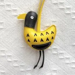 個性的な鳥 バッグチャーム PUレザー イエロー