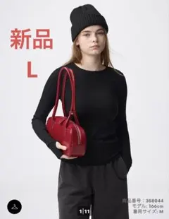 GU ウォームリブクルーネックT 12分袖　T 長袖　リブ　ブラック　黒　L