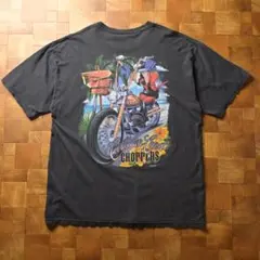 90s　カリビアンソウル　チョッパーバイク　Tシャツ　ブラック　XL　フェード