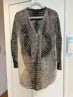 BCBG Max Azriaアニマル柄プリントシフォンシャツシースルーサイズS