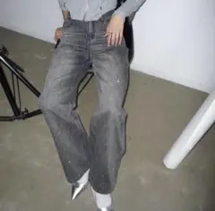 SHAGGIE オーロララインストーン付きヴィンテージルーズデニムパンツ グレー