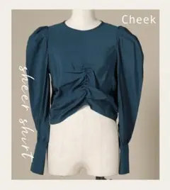 未使用【 Cheek 】シアー パワショル ブラウス M 長袖 ブルーのサムネイル