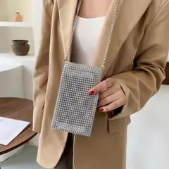 ポーチ,携帯ショルダーバッグ・シルバー色・携帯ポーチ・メタル