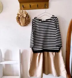 ワンピース ボーダー チュニック 黒 ブラック　ナチュラル　シャツワンピース ベ