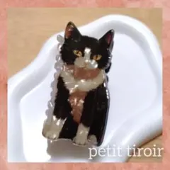 ヘアクリップ ねこ 猫 バンスクリップ ミニサイズ ハチワレ 白黒 黒猫