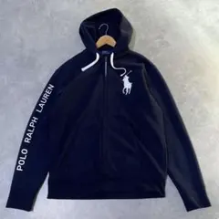 ポロラルフローレン パーカー ビッグポニー刺繍 ジップアップ 袖ロゴ 紺色 M