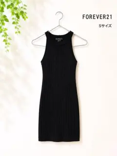 FOREVER21 リブニット ノースリーブ ワンピース ブラック S 黒