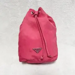 プラダ PRADA 巾着 バッグ ポーチ 三角ロゴプレート ピンク レッド