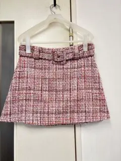 ZARA ピンク系ツイードミニスカート ベルト付き